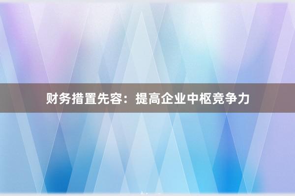 财务措置先容：提高企业中枢竞争力